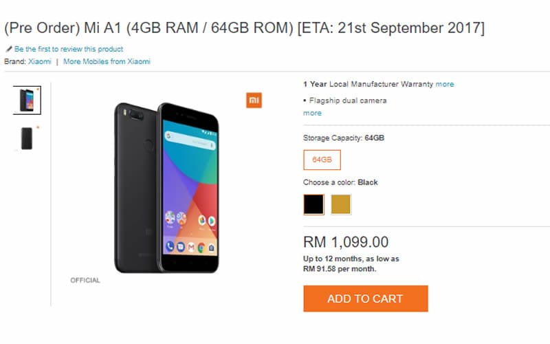 Mi A1 price Malaysia
