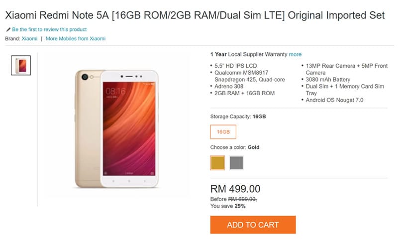 Xiaomi Redmi 5A offfer on Lazada