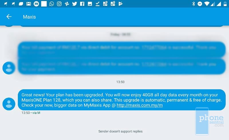 Maxis free upgrade SMS