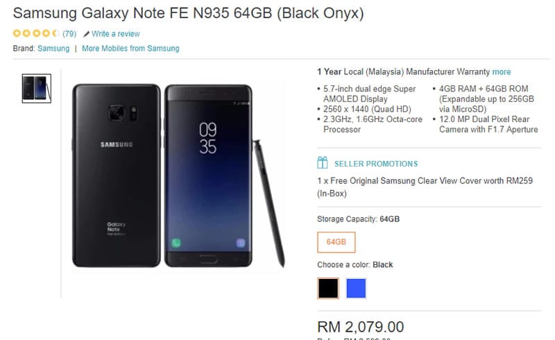 Samsung Galaxy Note FE on Lazada Malaysia