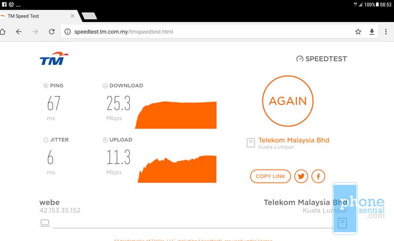 Unifi Mobile speed test in SMK Matang Jaya