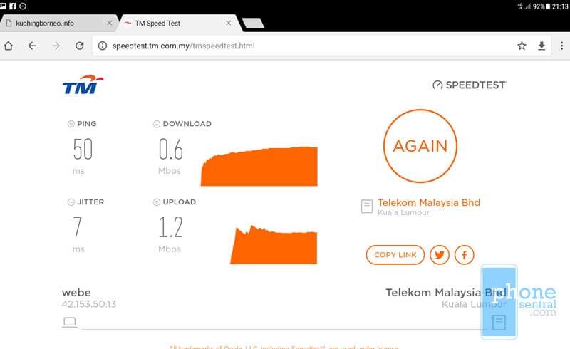 Unifi Mobile speed test in Taman Matang Indah